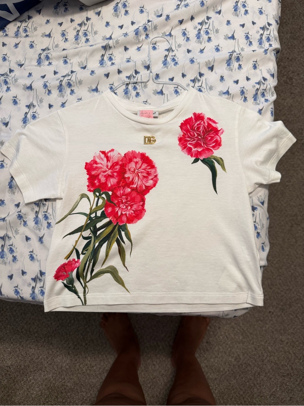 Dolce & Gabbana White Tee with Pink-Red Floral Print